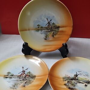 Eleanor Bavaria Scenic Windmill Scene Salad / Dessert Plate Set Of 3